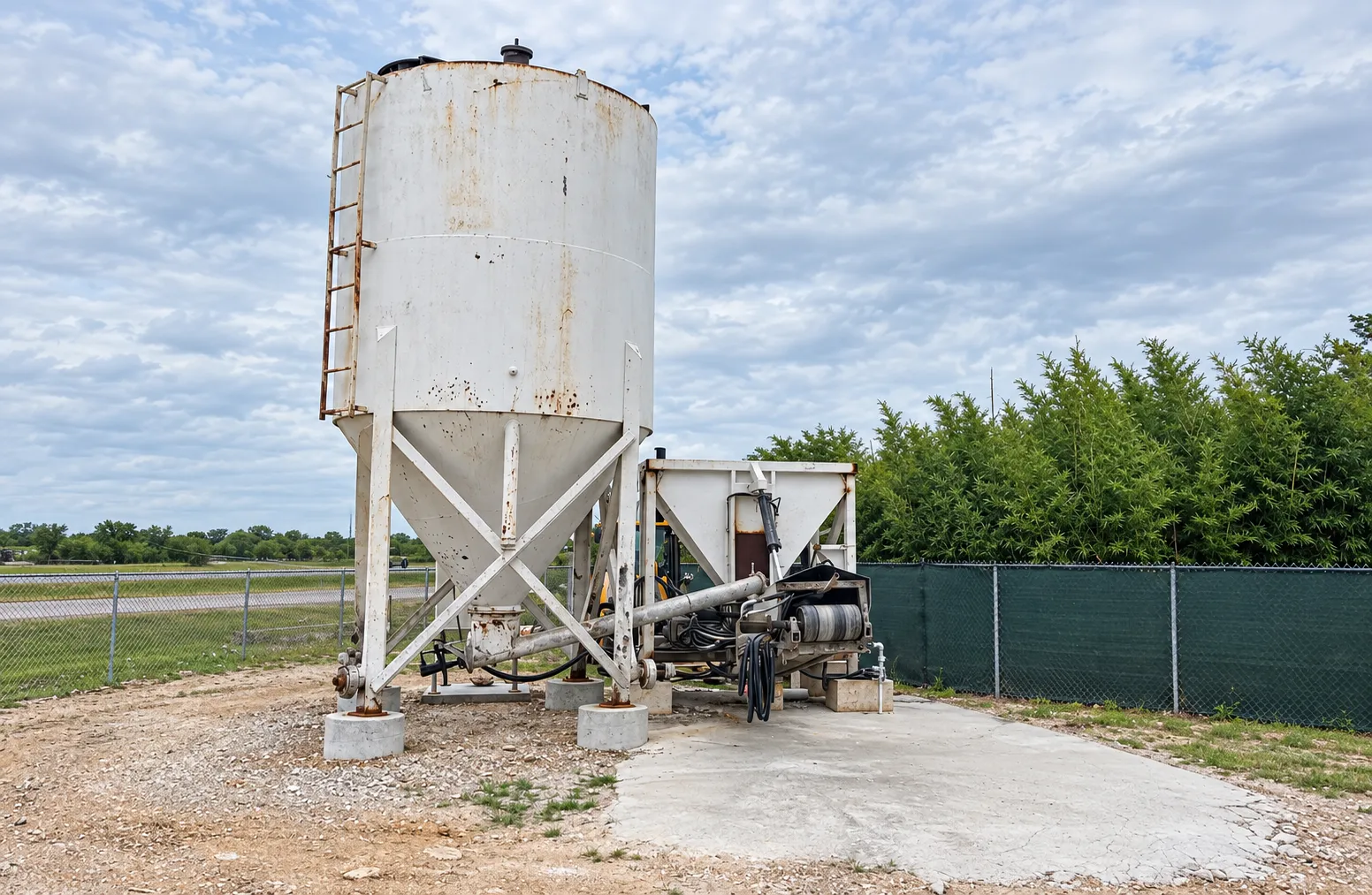 The batching silo and hopper at the Contender yard.